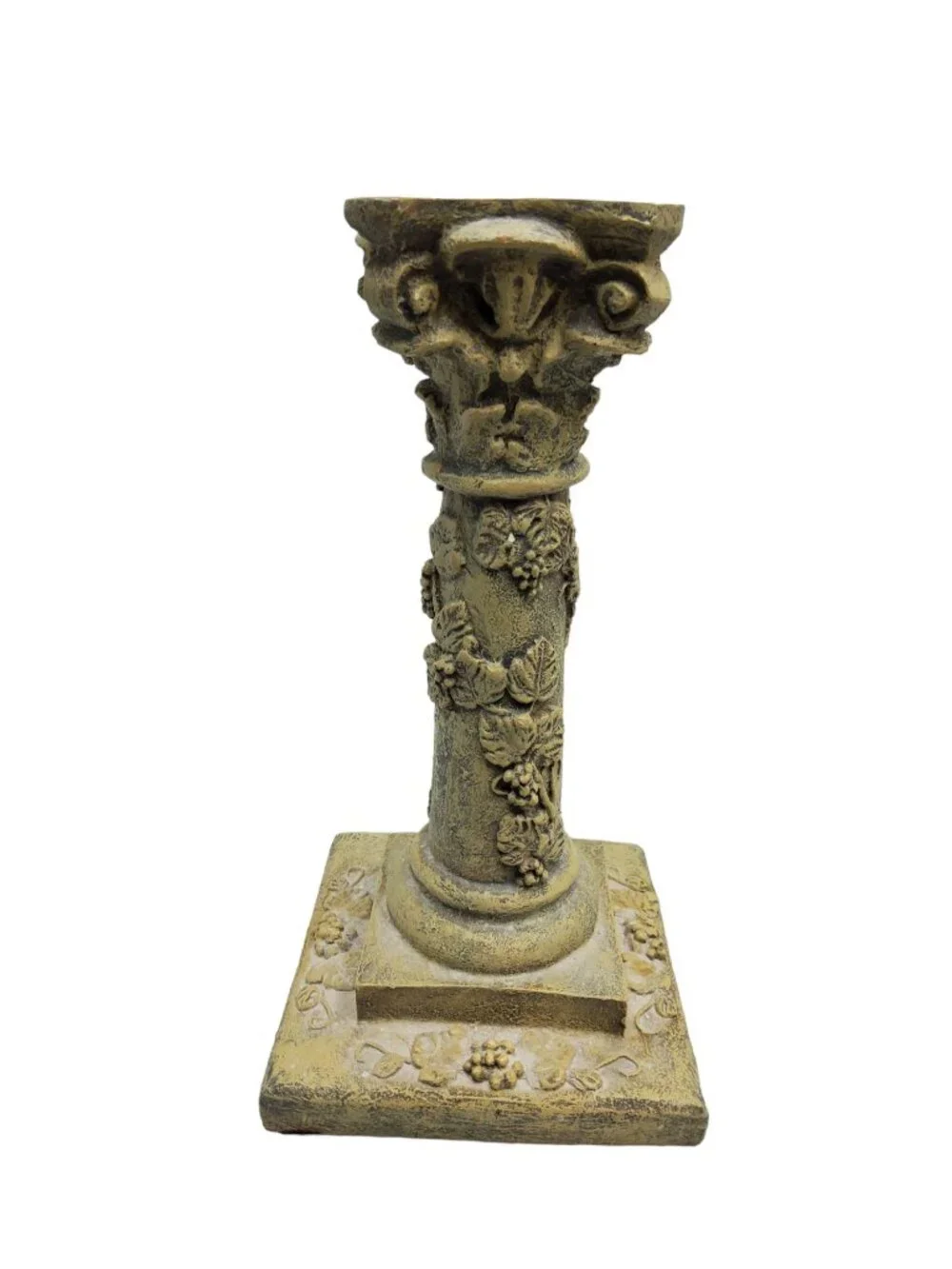 vintage antiqued resin column grape vine design candle stick holder